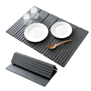 OUTGOODS Stone Drying Mat for Kitchen Counter, 24"x16" Ultra Absorbent Quick Dry Diatomaceous Earth Dish Mat for Dishes & Bottles, Collapsible Stone Drying Mat Matches Any Countertop Home Kitchenware