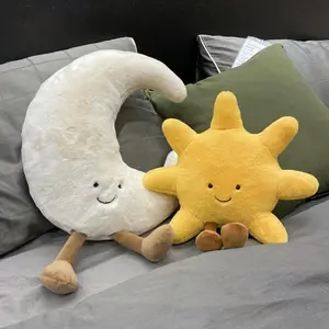 Adorable Smile White Moon Yellow Sun Plushie Cute Cartoon Weather Plush Toy Kids Bedroom Decor Sofa Throw Pillow gigantic