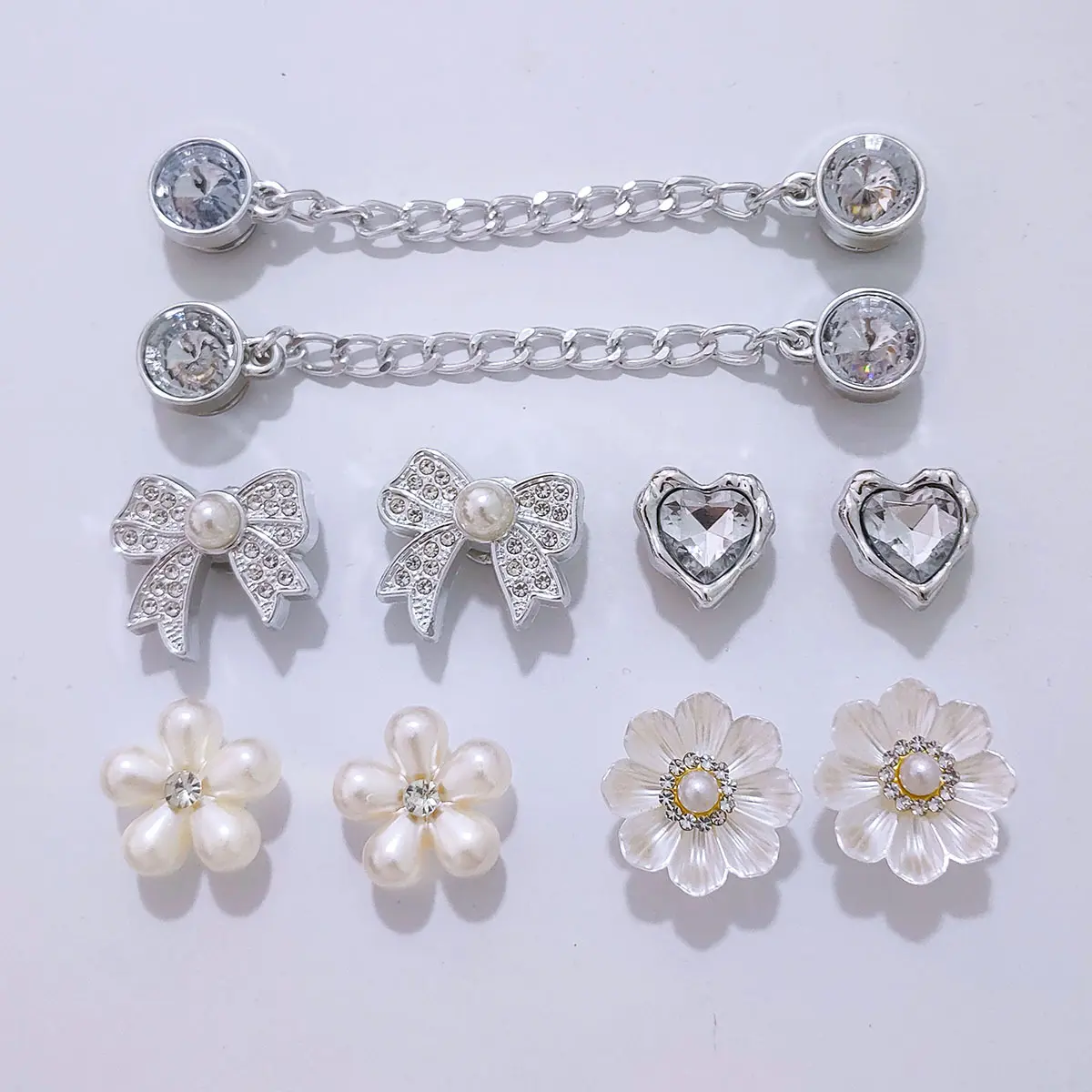 Premium Assorted Shoe Charms Pack - Shiny Rhinestone & Pearl Design Charms for Footwear Customization, Perfect Small Gift for Her