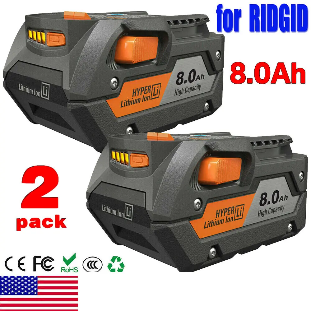 2025new 2X 8AH For Ridgid R840087 Hyper Lithium Battery Rigid 18 Volt R840085 Tool Kits