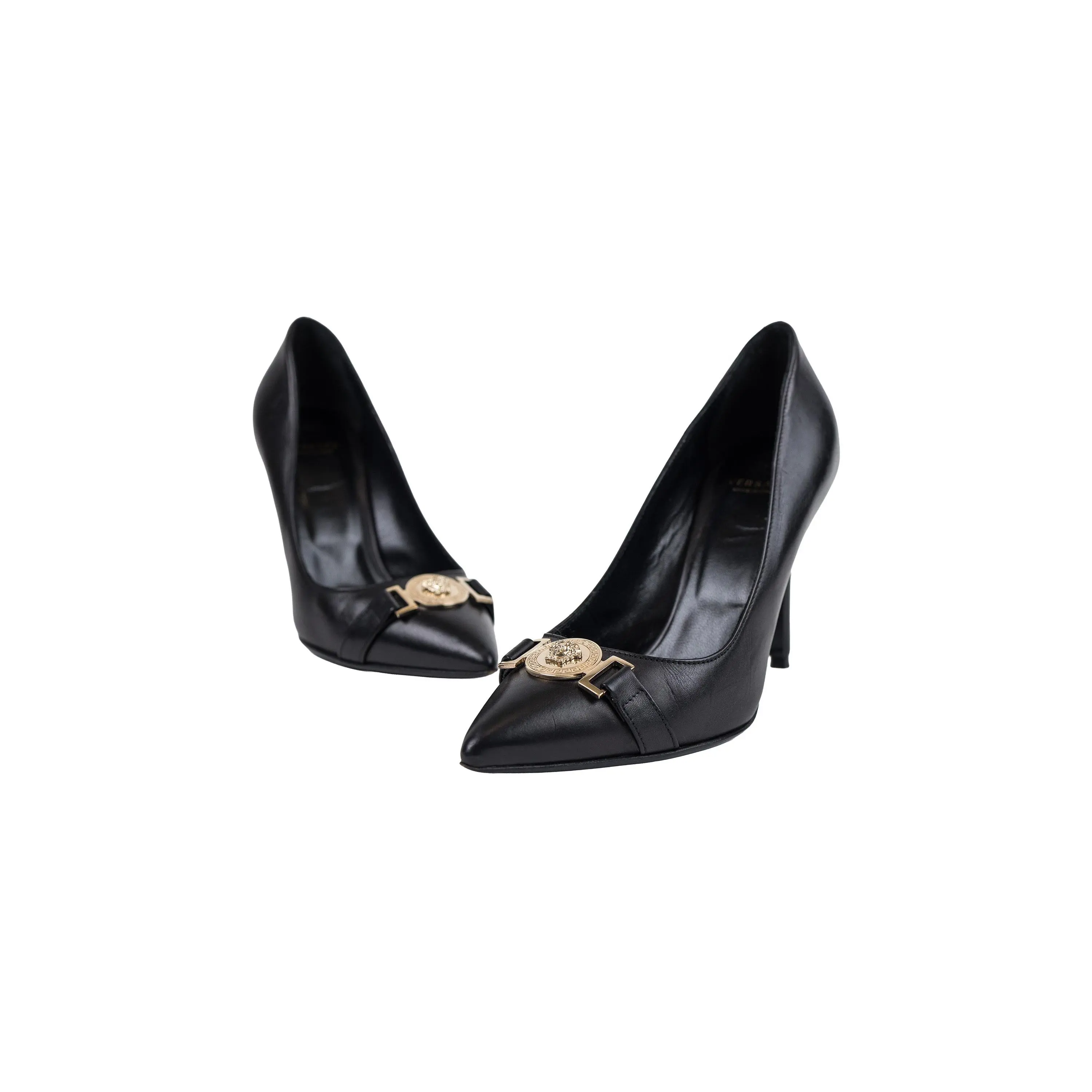 Versace Black Leather Heels Size 35