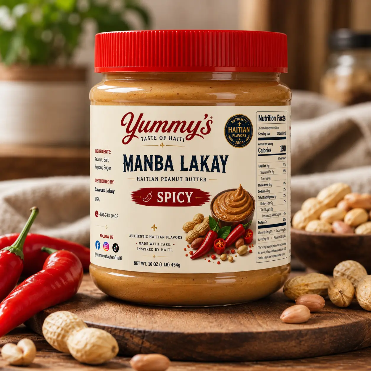 Yummy's Taste of Haiti Haitian Spicy Peanut Butter - 16oz Nuts-Based Snack Food, Bold Flavor, Pantry Staple with Black Pepper & Table Salt