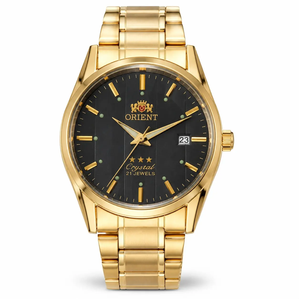 Time Banquet Orient Gold Full Steel Men's Automatic Mechanical Watch - 21 Jewels Movement, Luminescent Marks, Date Display, Classic Dress Wristwatch for Daily Wear & Gifting, Automatic Movement, Male Watch