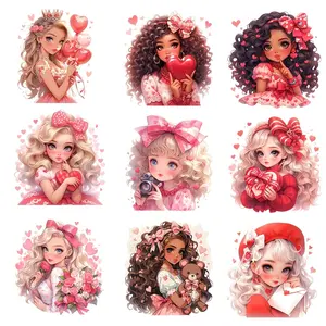 9 Cute Valentine's Day Heat Transfer Stickers, Girl Heart Pattern, DIY Creative Projects, Washable Iron-On Patches for T-Shirts, Hoodies, Bags, Pillows, DIY Material