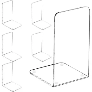 Lulonpon 6 Pieces Book Ends, Bookend, Books Ends for Shelves, Books Ends for Heavy Books, Clear Bookends, Acrylic Bookends for School, Library,Desktop Organizer and Book Shelves