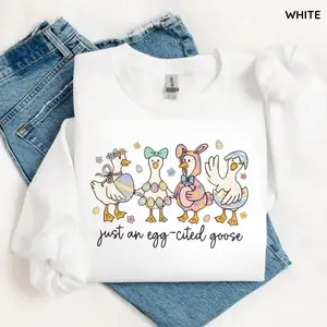 Just An Egg-Cited Goose Sweatshirt/Hoodie/T-Shirt, Cute Easter Goose Graphic Hoodie, Funny Spring Easter T-Shirt for Men and Women