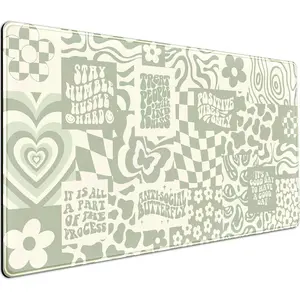 Boho Aesthetic Desk Mat Beige Retro Hippie Boho XXL Large Extended Gaming Green Sage Mouse Pad Women Gamer Girl Work Office Computer Deskmat Mousepad Laptop Keyboard Mat Desk Pad 31.5x15.75 in