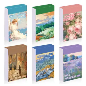 Oil Painting Sticker Book - 300 Sheets Vintage Art Deco Kit for Scrapbooking & Journaling | 50 Unique Patterns with Romantic Flowers, Golden Wheat Fields & Classic Architecture