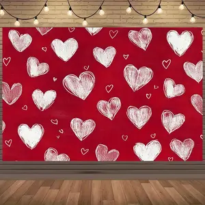 1pc Romantic Backdrop Sweetheart Moments White Graffiti Heart Red Background Polyester Multiple Sizes for Party Photo Opportunity Valentine Decoration