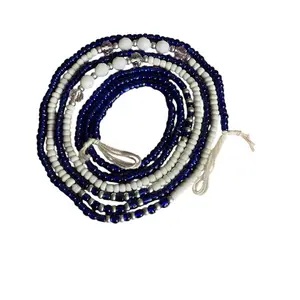 TNW Royal Permanent Waist Beads - Blue and White Beaded Waist Accessory for Royal Use