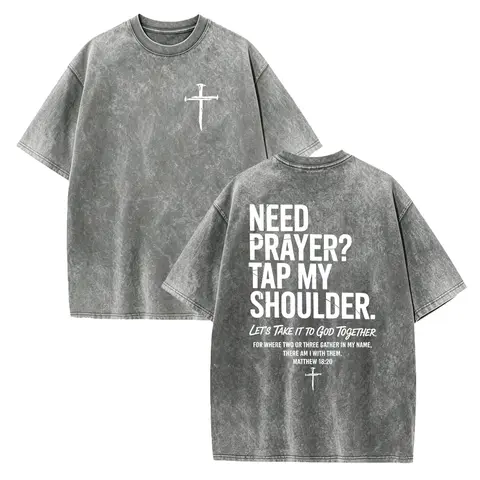 Women's Fitted Round Neck Cotton T-Shirt - Soft, Casual, Smooth, Seamless Solid Graphic, "Need Prayer Tap My Shoulder" Bible Verse, Christian Church Gift, Premium Fabric