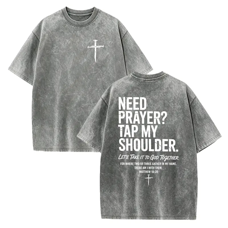 Women's Fitted Round Neck Cotton T-Shirt - Soft, Casual, Smooth, Seamless Solid Graphic, "Need Prayer Tap My Shoulder" Bible Verse, Christian Church Gift, Premium Fabric
