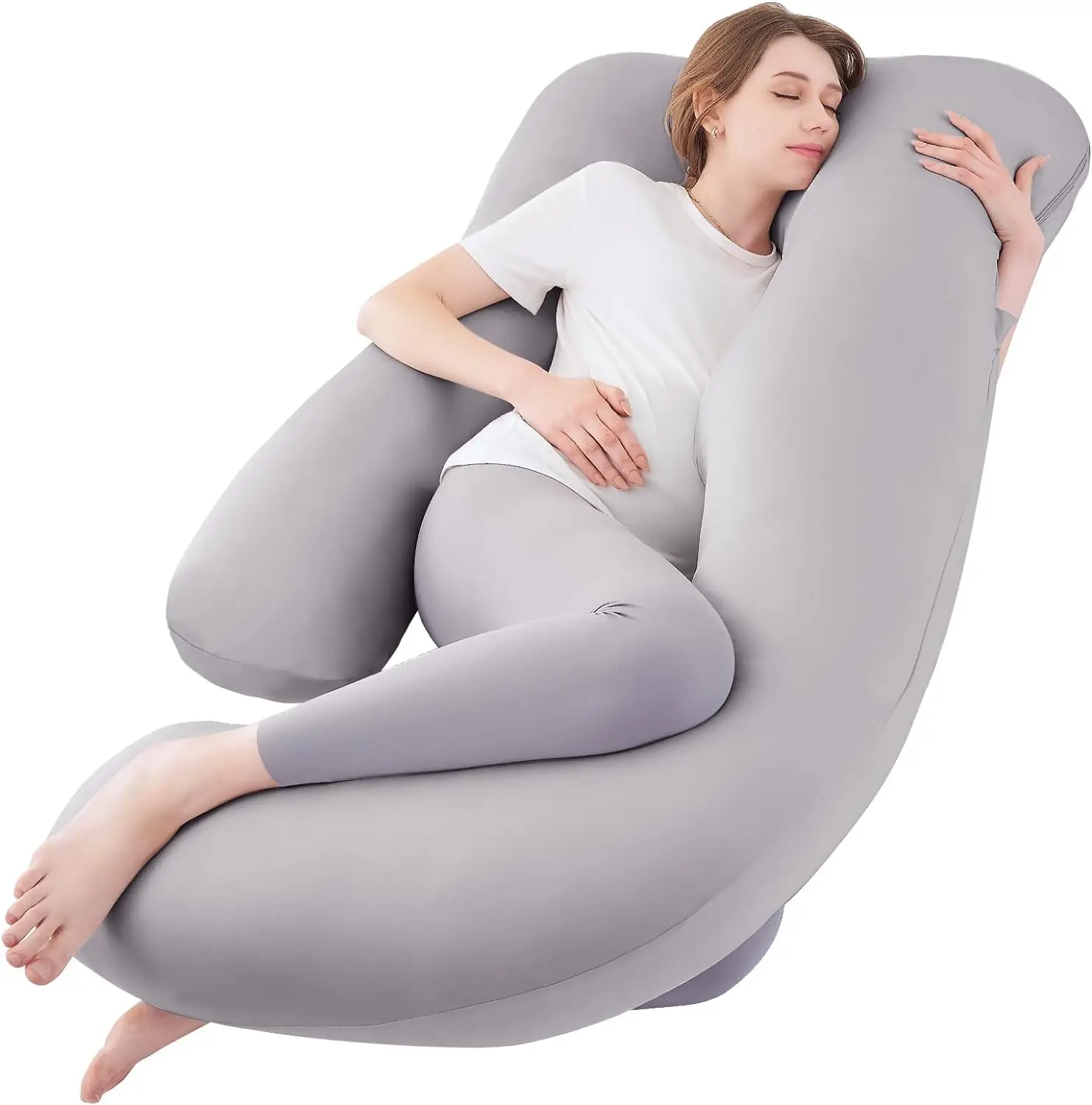 Pregnancy Pillows for Sleeping U Shaped Full Body Pillow Case 𝐂𝐨𝐯𝐞𝐫 for Maternity,59'' Stretchy Cool Breathable Jersey Fabric, Provides Sleep and