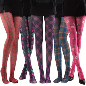 Fashion Tight Pantyhose, Autumn Winter 70D High Elasticity Leggings, Heart Pattern, Plaid, Slightly Sheer Stockings