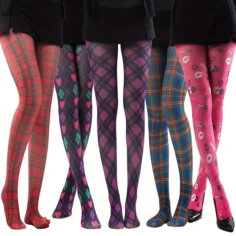 Fashion Tight Pantyhose, Autumn Winter 70D High Elasticity Leggings, Heart Pattern, Plaid, Slightly Sheer Stockings