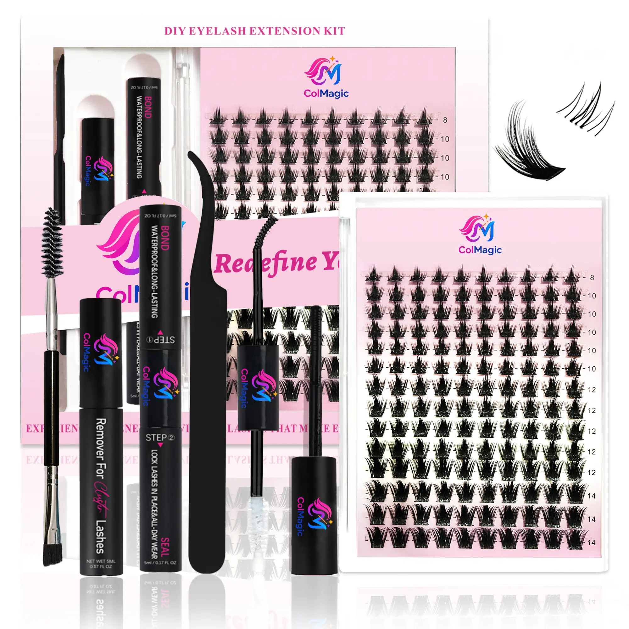Wispy Natural Bunny Lash Clusters Kit - Fairy Individual Spikes Cluster Lashes D Curl 8-14mm, Invisible Band Eyelash Extensions with Manga