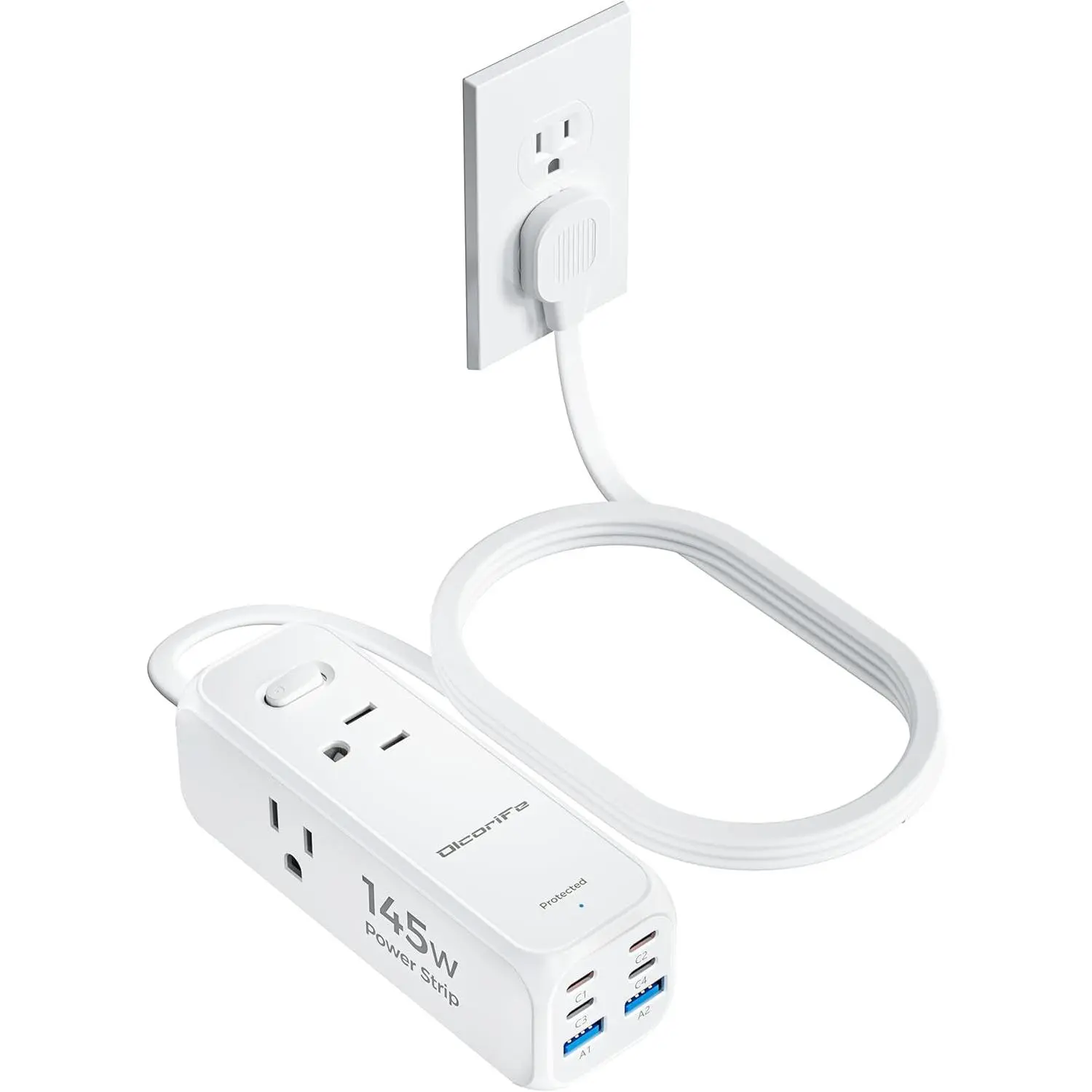 USB Power Strip — 5FT Flat Plug, 3 Outlets & 6 USB Ports (4 USB-C)