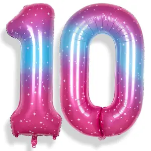 10 Balloon Number 40 Inch For Boy Or Girl Big Starry 0-9 Foil Mylar Large 10 Number Balloons Happy 10Th Birthday Party Anniversary Decorations Supplie
