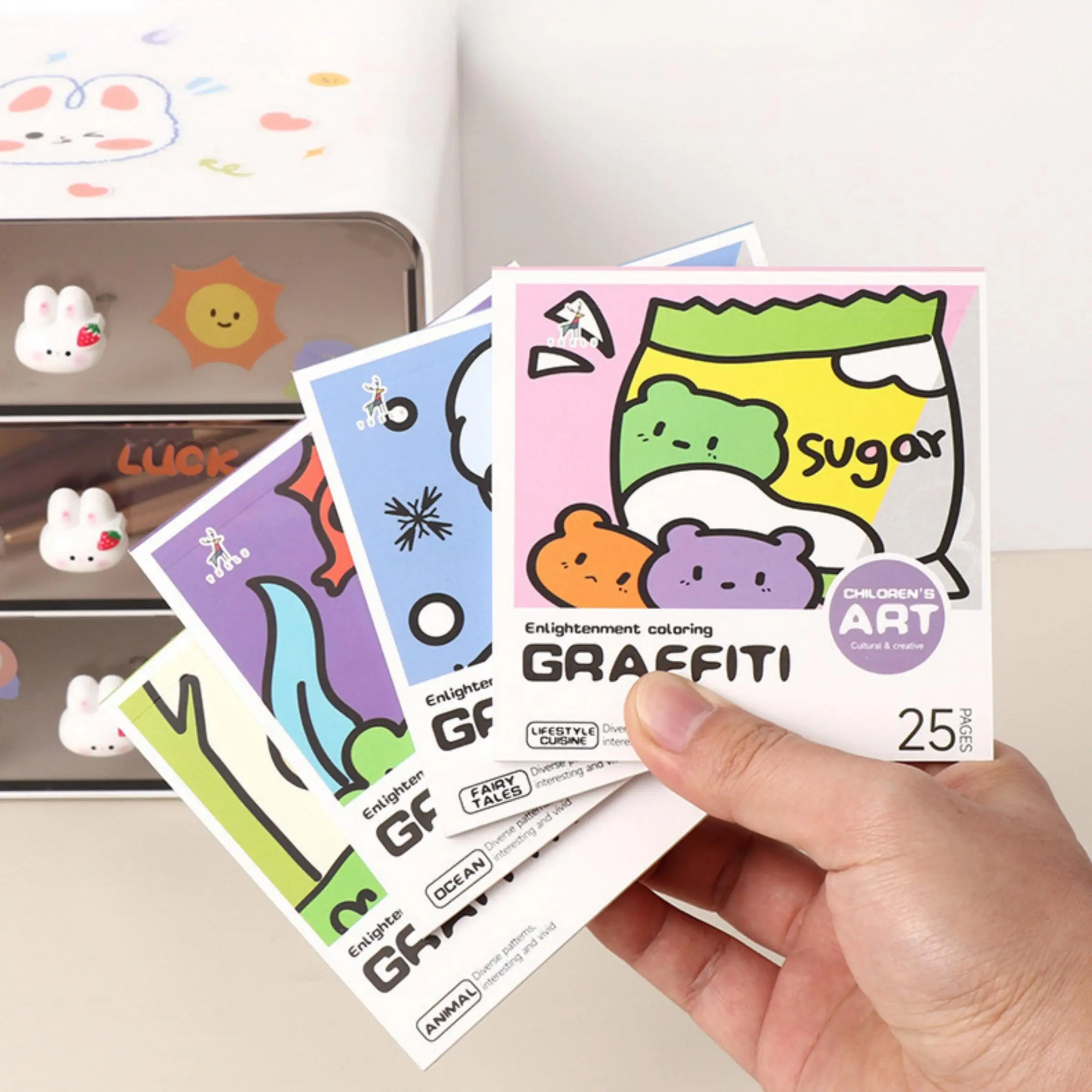 Mini Coloring Book, 4 Counts/set Mini Coloring Book with Sticker, Portable Art Book, Art Supplies for Kids, DIY Craft Kit Gift for Kids