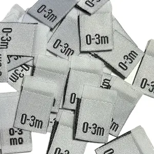 50 lables Woven Size Tags for Kids Clothing | Size 0/3M to 5/6Y | Sew-In Labels for Handmade Clothes | Baby & Toddler Garment Tags