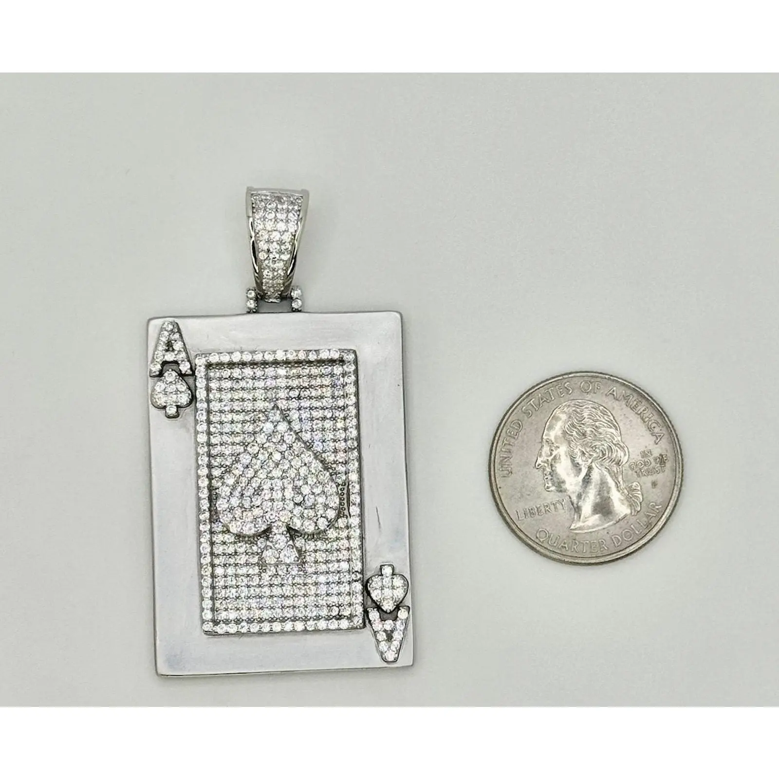 925 Real Silver Necklaces & Pendants, Rhodium-Plated CZ Ace of Spades Hip Hop Pendant