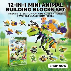 12-in-1 Mini Animal Building Blocks Set | STEM Toy for Kids Ages 6+ | Birthday Party Favors & Classroom Prizes | Travel Toys for Kids | Insect & Dinosaur Building Toy|easter gifts for kids