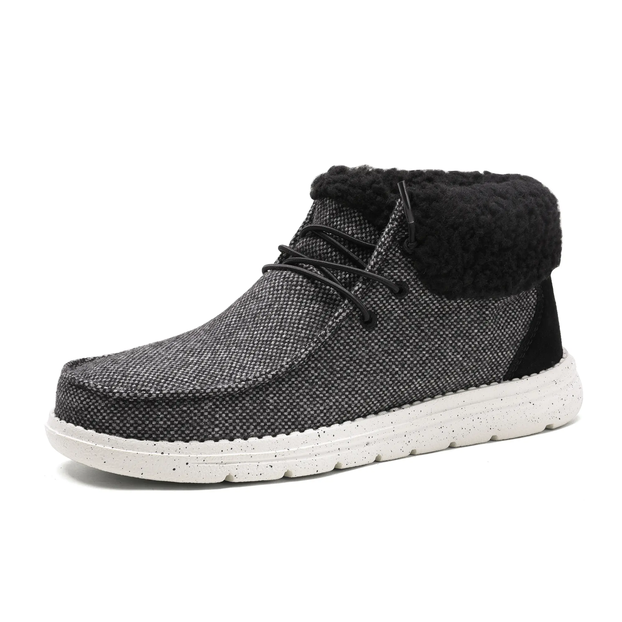 BRUNO MARC Women's Woolen Moccasin Booties, Faux Sherpa Lined Slip-On Footwear with Elastic Laces and a Slip-Resistant Sole