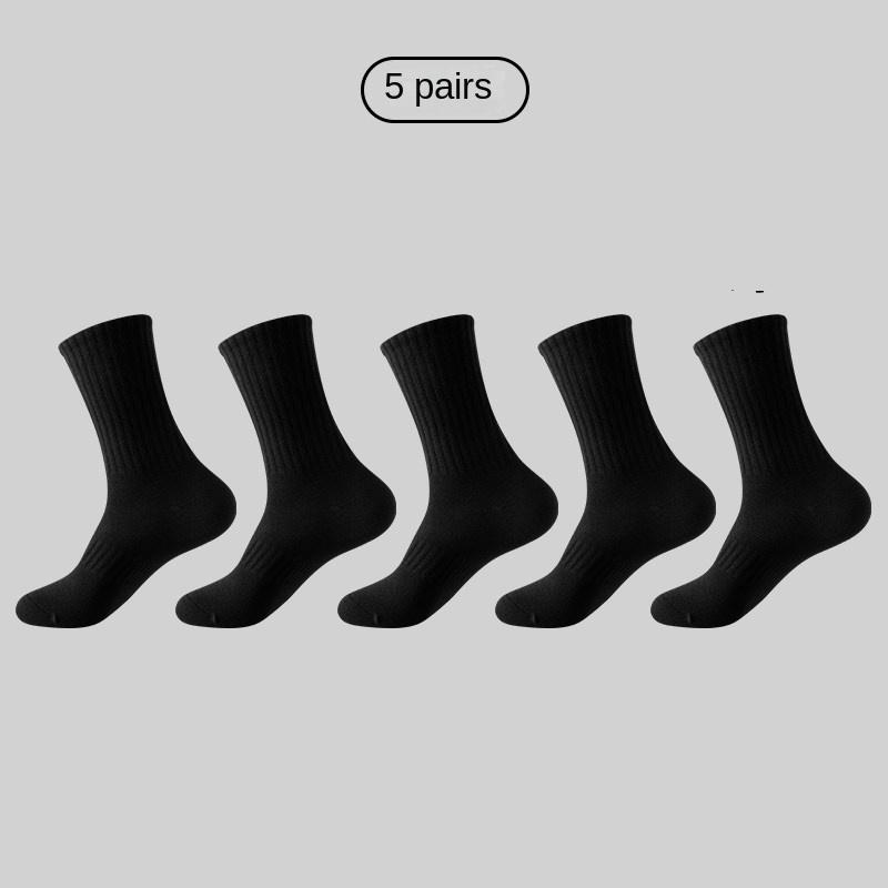 5-Pair Men's Medium Socks Summer Thin Short Socks Ship Socks Cotton Sweat Absorbent and Odorous Towel Bottom Outdoor Sports Football Basketball Men's and Women's Socks
