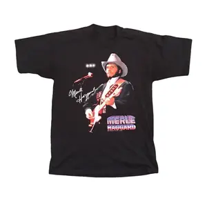 Vintage Signature Cowboy Merle Haggard Black T-Shirt