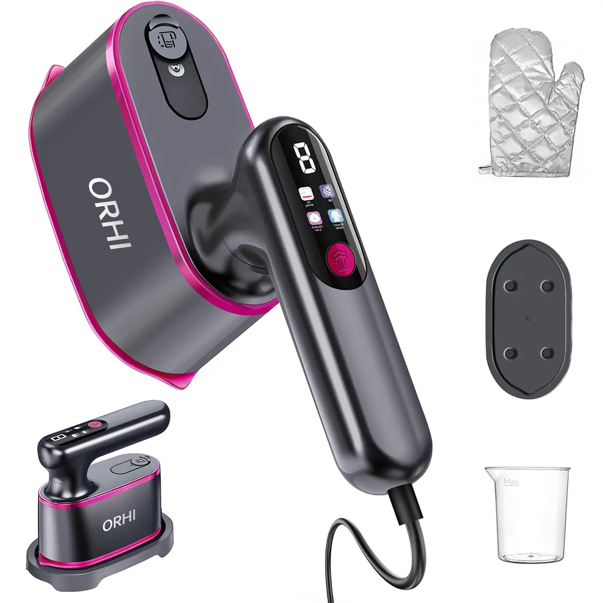 ORHI Garment Steamer for Clothes, 2-in-1 Portable Steamer & Iron, 5s Fast Heat-Up, 4 Modes with LED Display, Powerful Steam, Ceramic Sole, Large Iron Plate, 120V, 1-Touch Operation, 180° Swivel & Foldable Handle, Travel Steamer