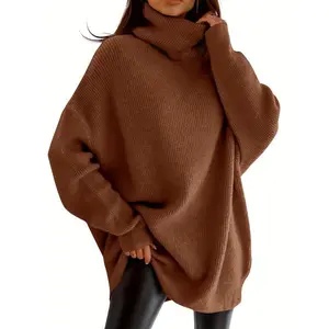 Women’s Oversized Turtleneck Sweater – Chunky Batwing Pullover, Casual Loose Fit for Autumn