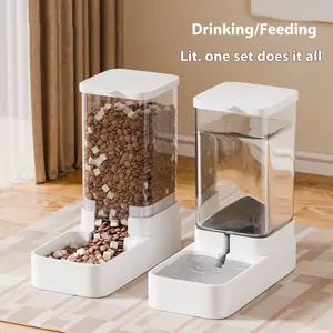 3.8L Automatic Pet Feeder Waterer Combo Set Dog Cat Food Dispenser Gravity Water Bowl Storage Container for Medium Large Dogs Cats