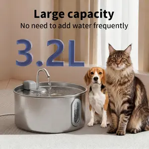 112oz/0.85Gal/3.2L stainless steel cat and dog water dispenser, pet water dispenser, ultra quiet stainless steel pet water dispenser, suitable for small dogs, cats and medium to large animals (including 6 filters, USB cable, 3.2L)