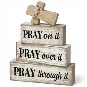 Christian Wooden Dining Table Decor, Wooden Cross, Wooden Bible Verse Plaque, Inspirational Religious Christian Tabletop Centerpiece, Prayer Table Sign, Rustic Dining Table Decor, Suitable for Churches, Bookshelves, Fireplace Decor, Christian-Themed