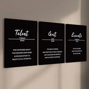 3-count wooden frame canvas, fashionable and inspiring copywriting art decoration, business style leadership and perseverance art poster, fashionable family poster, modern living room decoration art, suitable for corridor, room and bedroom art