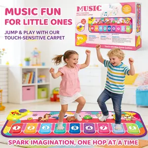 FSP Children's music piano game mat, keyboard carpet - floor dance toy, musical touch game mat with 9 scales + 7 animal sounds, three switchable modes, interactive early education toy, music sensitivity development, holiday gift for boys and girls