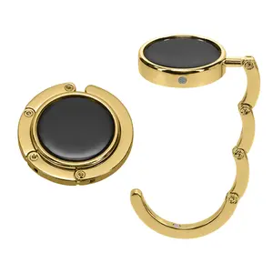 Purse Hook for Table - 2 Pack Purse Holder - Foldable Handbag Hanger - Portable Bag Hook for Desk - Table Bag Hanger - Gold Metal Organiser Lightweight Magnetic Hangable