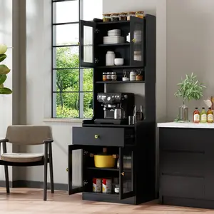 ﻿ [Bellemave] Kitchen Pantry Hutch Storage Cabinet, Farmhouse Kitchen Hutch Buffet Cabinet with Microwave Stand, Freestanding Buffet Sideboard Coffee Bar Cabinet