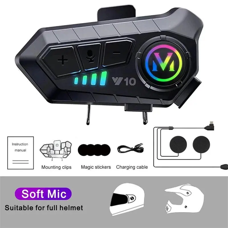 Motorcycle Half Face Helmet Bluetooth Headset - In Ear Single Ear Earphone, Voice Control, Wireless Handsfree Call, IPX6 Waterproof, 1000mAh Batteries, USB-C, Ambient Light, AUX Input Sound Adapter, 85*35*51mm, Full Face Helmet, 1*Velcro Installation Pack