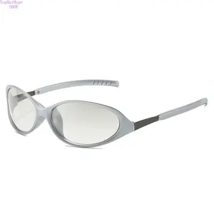 Y2K Silver Wrap Around Sunglasses for Women Men, Photochromic Sports Sunglasses, UV400 Protection Vintage 2000s Futuristic Sunglasses for Driving Cycling