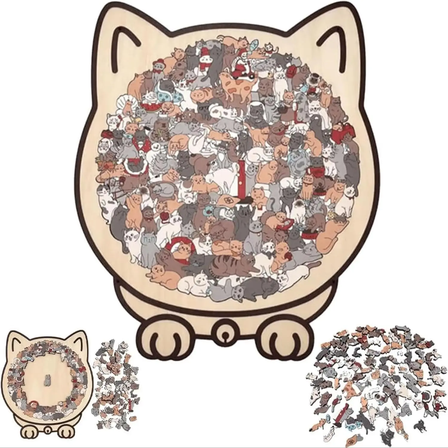 135-Piece Morandi Colored Cat Shaped Wooden Jigsaw Puzzle, Cats Shaped Wooden Puzzle, Unique Animal Shape Wood Puzzle, Creative Puzzle Gifts for Cat Lovers, Wooden Handmade Puzzle, DIY Wooden Puzzle, Art Puzzles, Home Decor