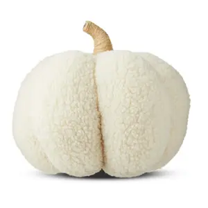 Fall Harvest Cream Fabric Pumpkin Shaped Pillow, 10" - Perfect for Cozy Nights