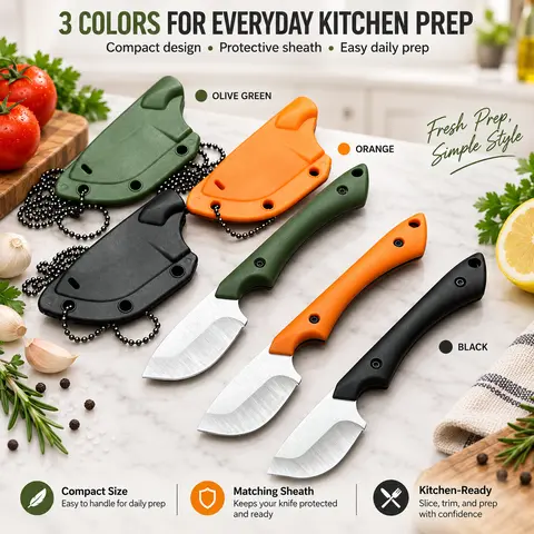 Compact Steel Kitchen Prep Knives Set - 3-Color Small Cutting Tools with Hard Blade Sheaths, Ideal for Daily Fruits, Vegetables Preparation