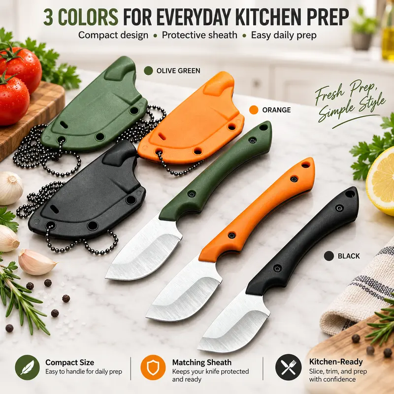Compact Steel Kitchen Prep Knives Set - 3-Color Small Cutting Tools with Hard Blade Sheaths, Ideal for Daily Fruits, Vegetables Preparation