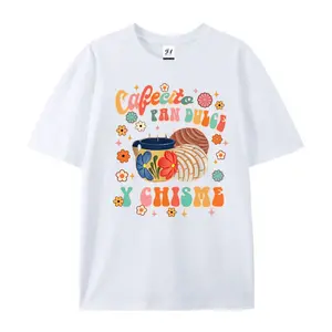 Cafecito Y Chisme Pan Dulce Women's Graphic T-shirt Retro Latina Boho Crewneck Pullover Concha Coffee Lover Cozy Fall Top Casual Everyday Apparel