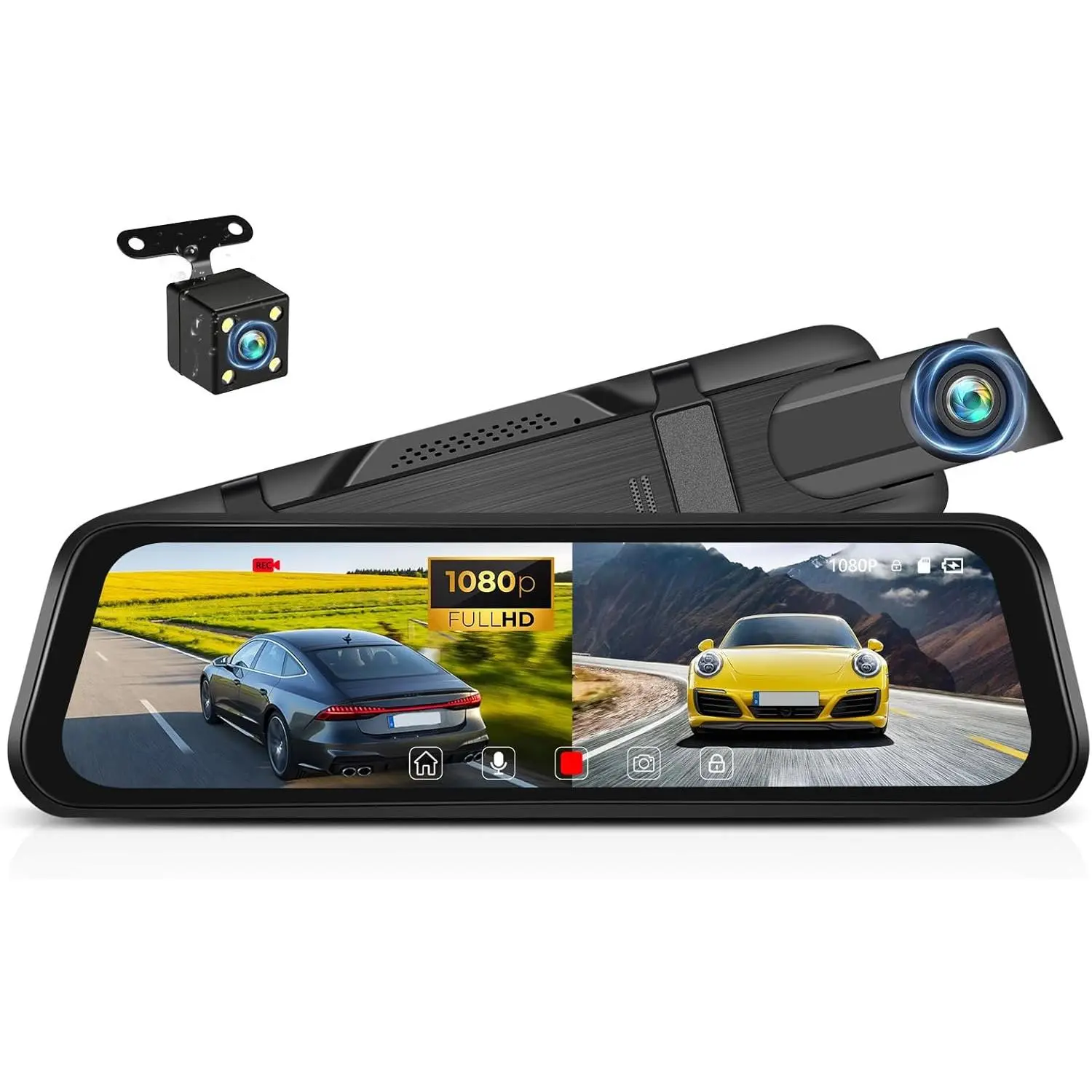 Mirror Dash Cam,Mirror Dash Cam Front and Rear with P Rear Camera,." P Full Touch Screen Mirror Camera for Car with Night Vision,Loop Recording,Parking Assistance,H Parking Monitor