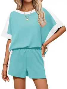 Tankaneo Womens 2 Piece Summer Outfits Oversized Short Sleeve Tops and Shorts Matching Sets