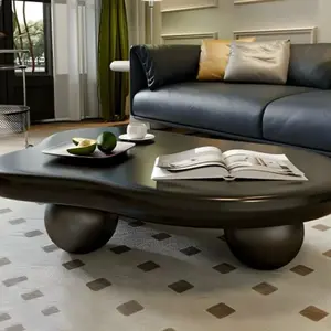 Biomorphic Single Black Wood Coffee Table with Free Form Top and Base without Distressing - 39"L x 27"W x 13"H
