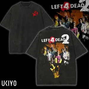 Left 4 Dead 2 Shirt Vintage Acid Wash Heavyweight Cotton Oversized Graphic Tee Zombie Survival Horror Gaming Merch Streetwear T-Shirt Apparel Tops Men Women