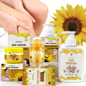 Bee venom skin care Set, including face cream, neck cream, moisturizer and joint gel, contains bee venom and plant ingredients.It deeply nourishes, enhances skin elasticity, relieves joint discomfort and is suitable for various care needs